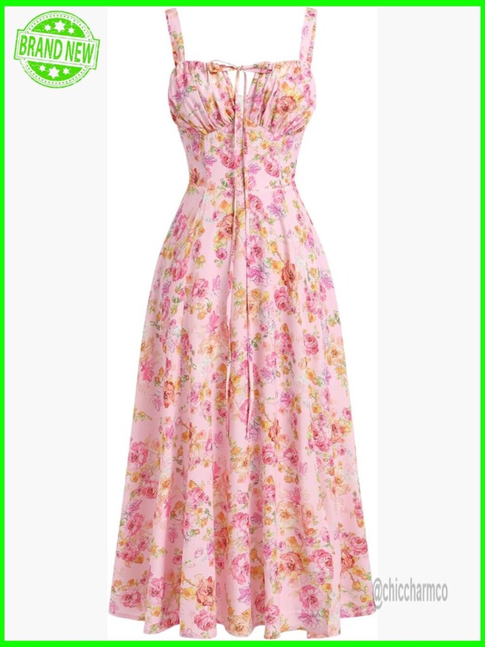 Floral Corset Dress Spaghetti Strap Thigh Split Midi Formal Cocktail